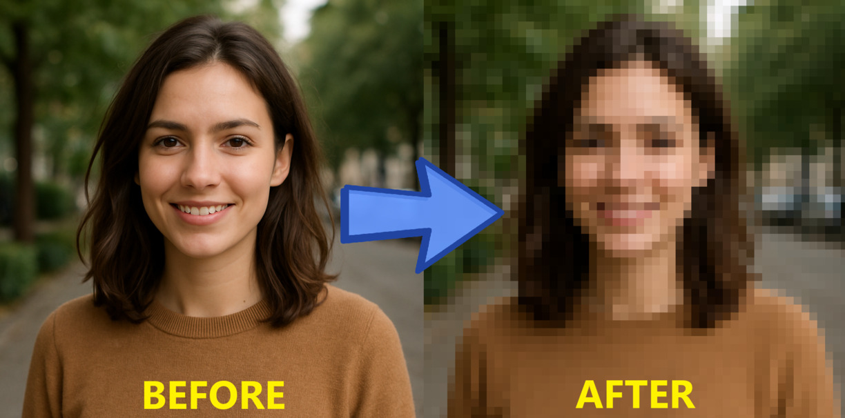 Example of pixelated image effect showing transformation from original to pixel art style