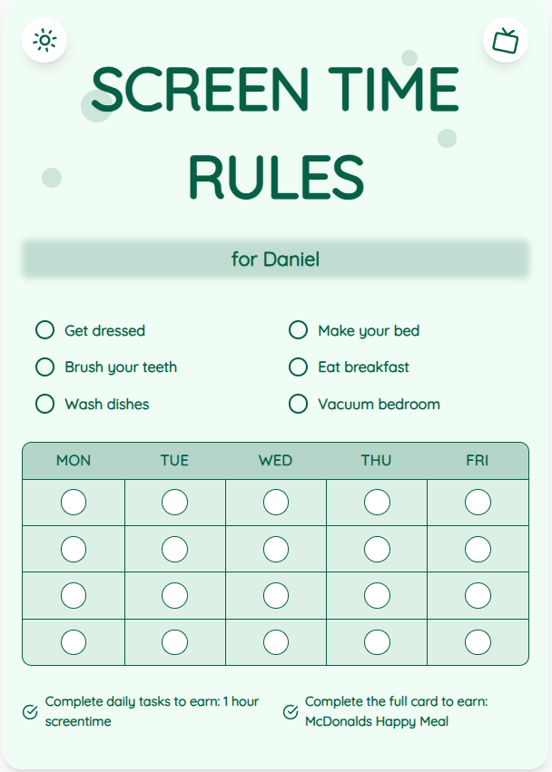 Screen Time Rules Chart Example