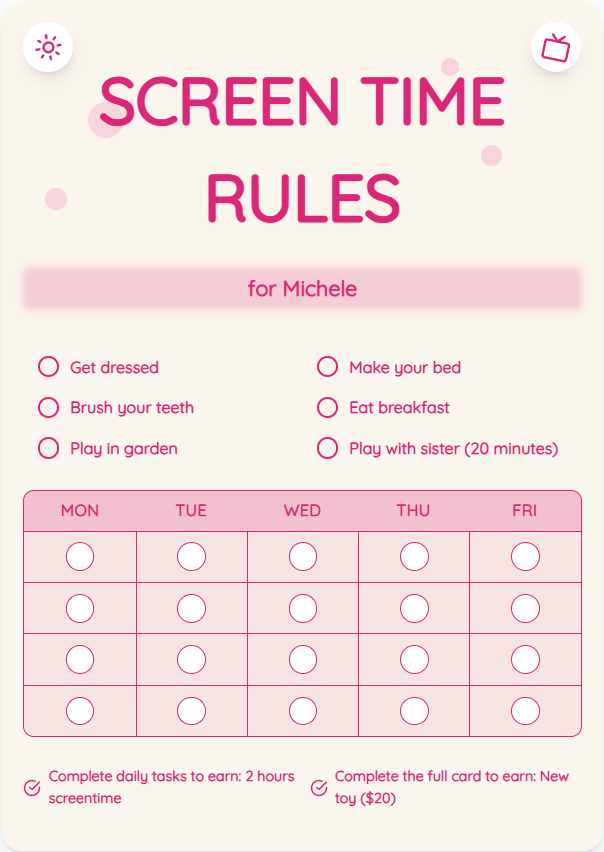 Screen Time Rules Chart Example