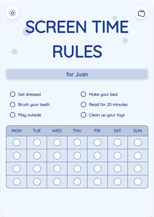 Screen Time Rules Chart Example